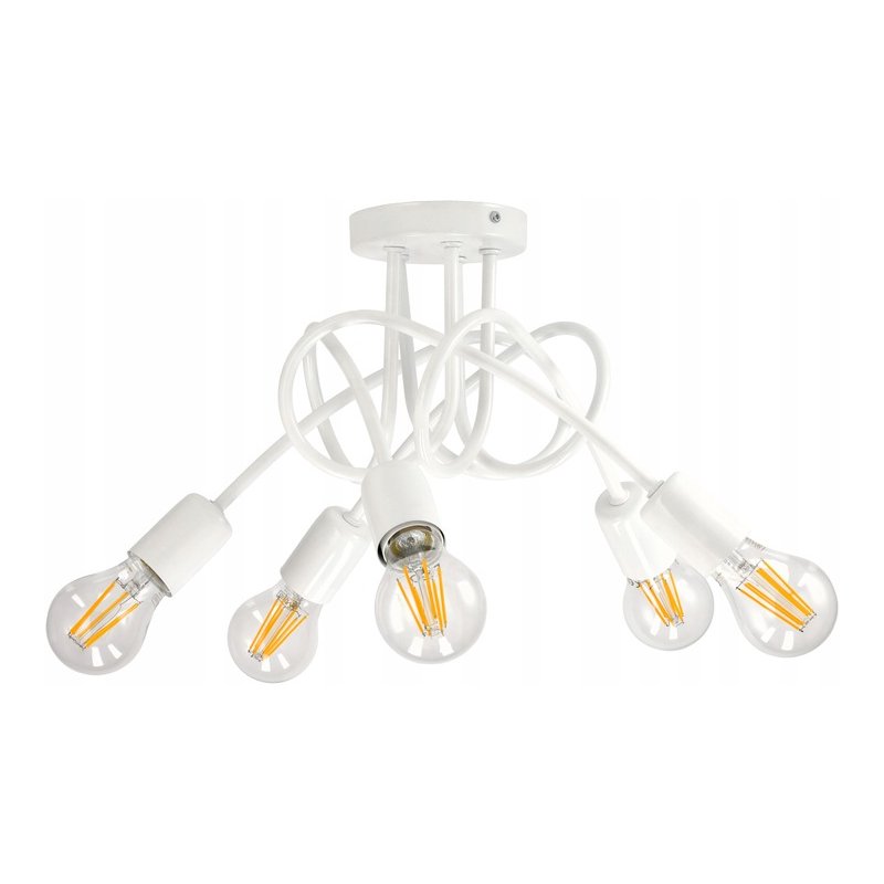 Lampa kręcona żyrandol loft edison 5x E27 biała
