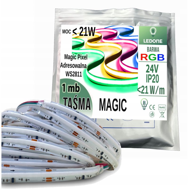 Taśma led COB RGB IP20 24V 720d Magic Pixel Adresowalna WS2811 cyfrowa 1mb