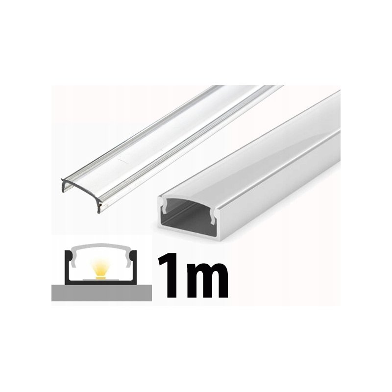 1mb Profil ALUMINIOWY nawierzchniowy typ A P4-1 srebrny do taśm led + KLOSZ