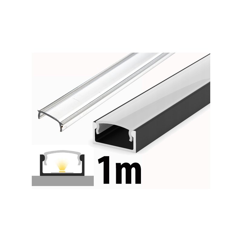 1mb Profil ALUMINIOWY nawierzchniowy typ A P4-1 czarny do taśm led + KLOSZ