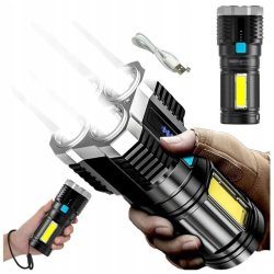 LATARKA ręczna LED SZPERACZ WIELOFUNKCYJNA taktyczna wojskowa ładowana USB