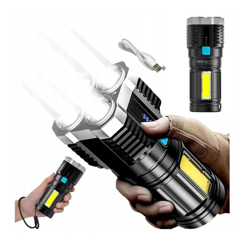 LATARKA ręczna LED SZPERACZ WIELOFUNKCYJNA taktyczna wojskowa ładowana USB