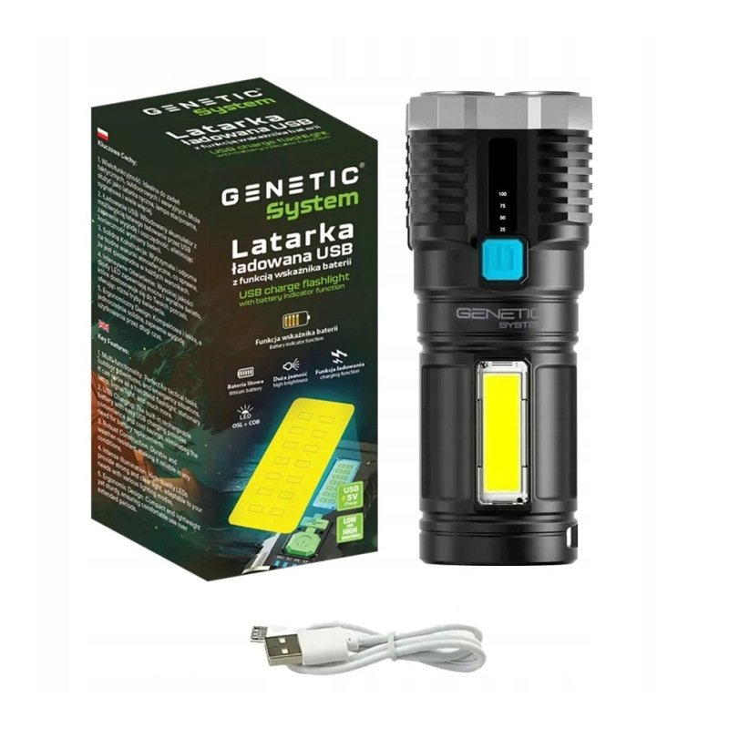 LATARKA ręczna LED SZPERACZ WIELOFUNKCYJNA taktyczna wojskowa ładowana USB