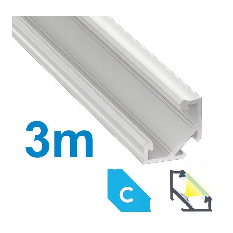 PROFIL ALUMINIOWY NAROŻNY typ C BIAŁY do taśm LED 3m