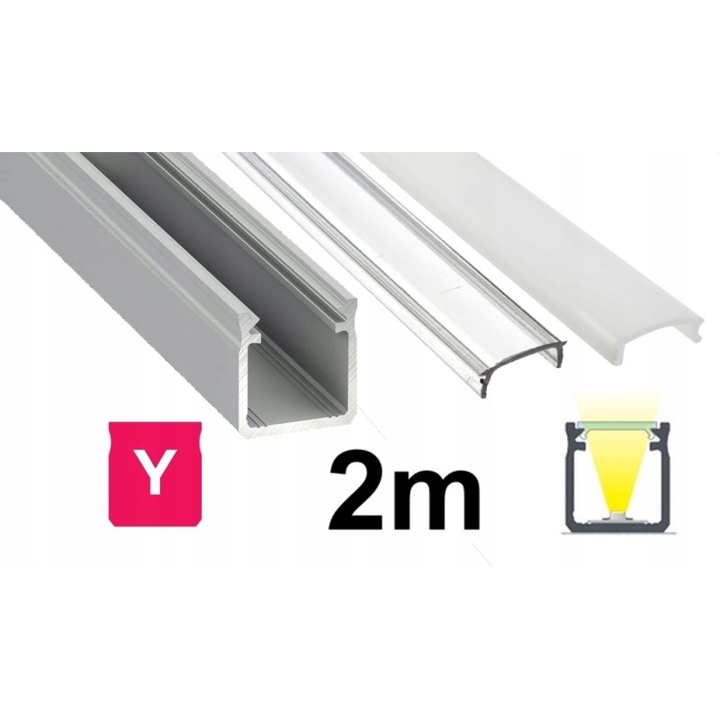 2m Profil aluminiowy nawierzchniowy typ Y wysoki głęboki + Klosz