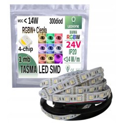 TAŚMA LED PREMIUM RGBW + WW / ciepła 4chip 4in1 5050 IP20 24V 1m
