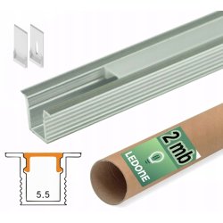 Zestaw 2mb Profil aluminiowy WĄSKI wpuszczany SREBRNY + KLOSZ do taśm led