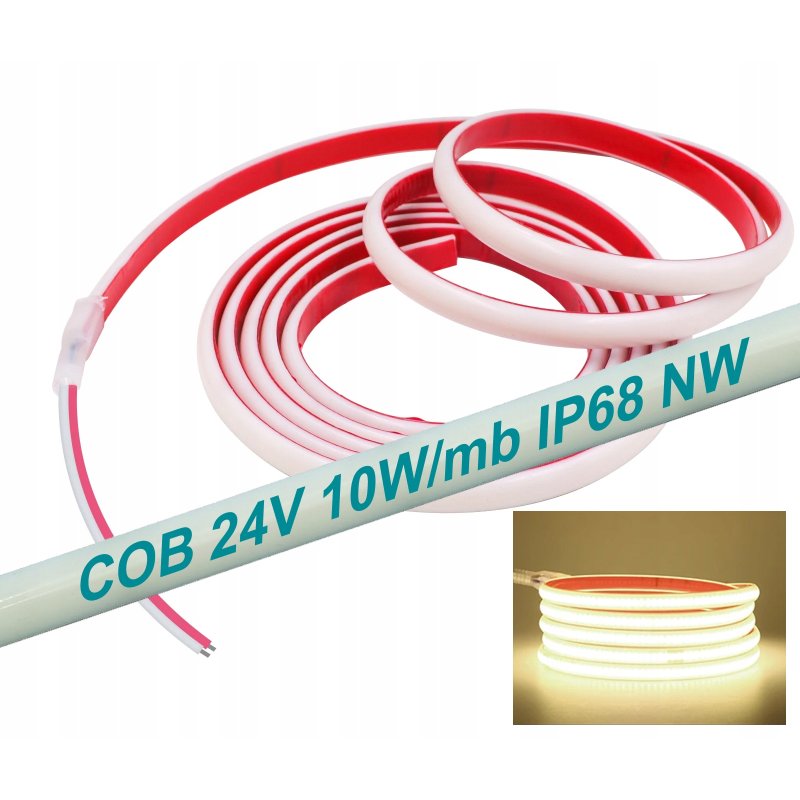 Taśma LED COB 24V 480 NW 4000K 10W/m IP68 5m do sauny basenu oczka wodnego