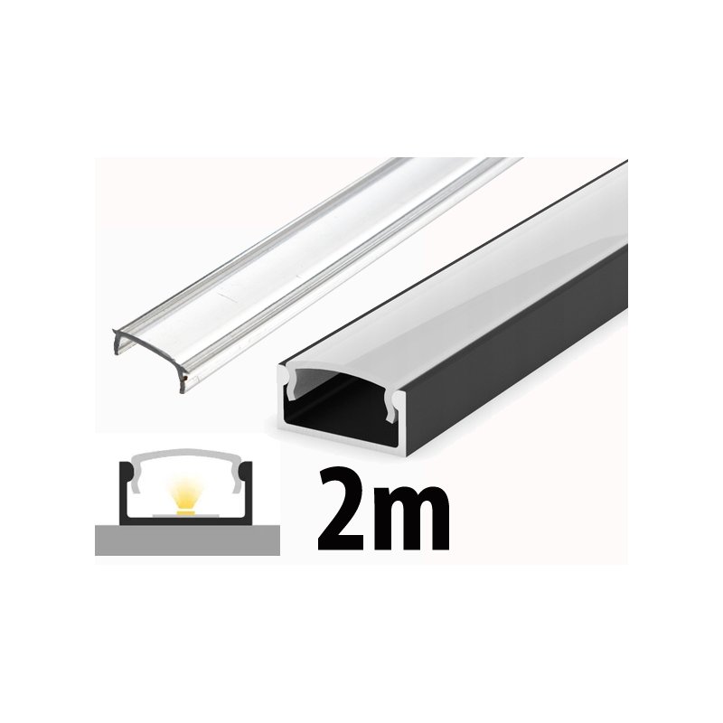 2mb Profil ALUMINIOWY nawierzchniowy typ A P4-1 czarny do taśm led + KLOSZ