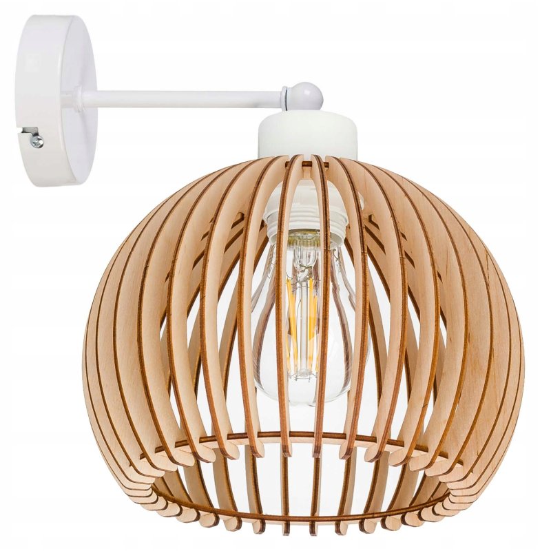 Lampa kinkiet ścienny stały prosty LOFT klosz kula 36 Drewno na 1x e27
