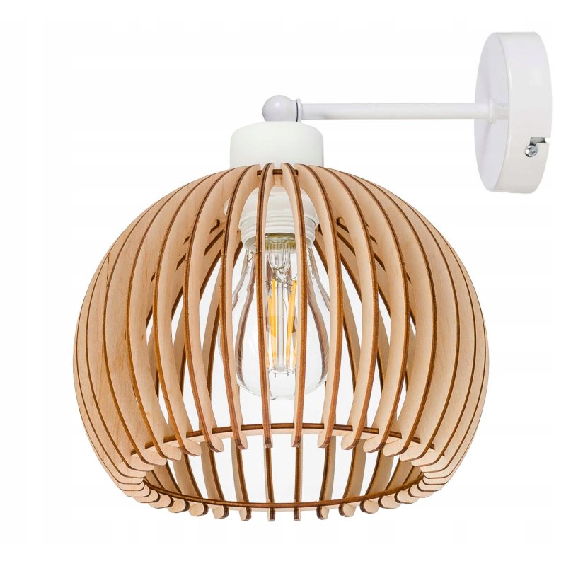 Lampa kinkiet ścienny stały prosty LOFT klosz kula 36 Drewno na 1x e27