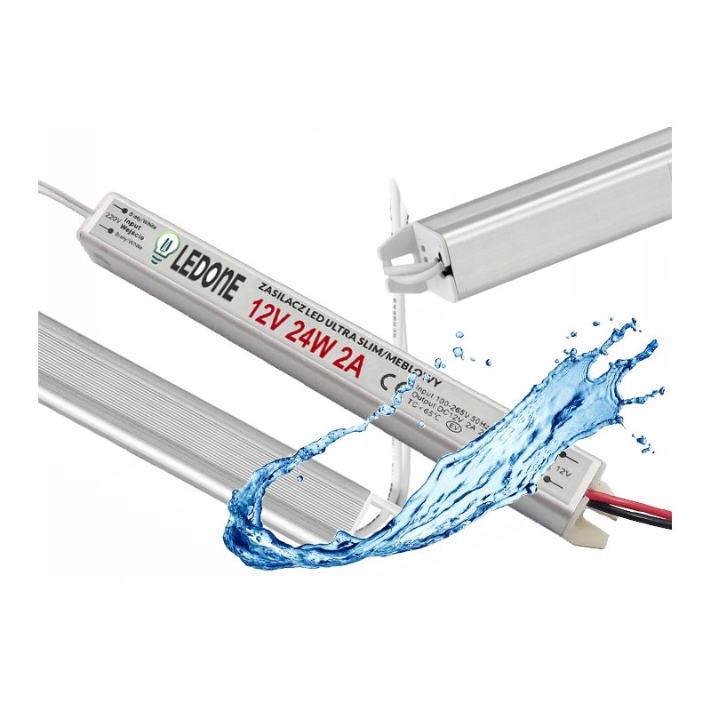 Zasilacz 12V 24W 2A wodoodporny do taśm LED IP67 hermetyczny metal slim