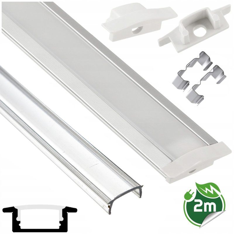 PROFIL ALUMINIOWY srebrny wpuszczany slim eko do taśm LED 2m + KLOSZ Clear