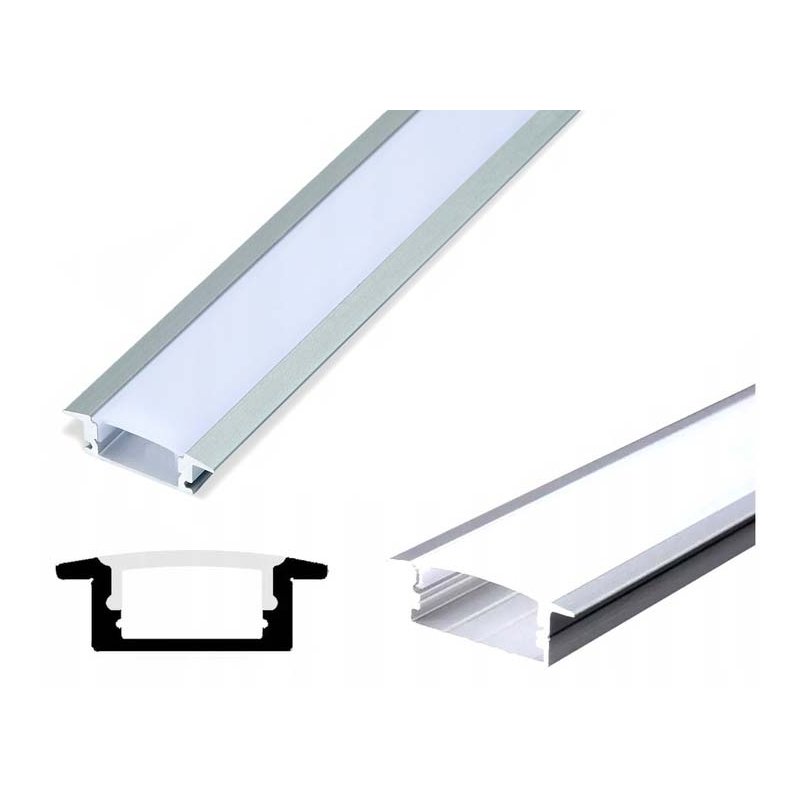 PROFIL ALUMINIOWY srebrny wpuszczany slim eko do taśm LED 2m + KLOSZ Clear