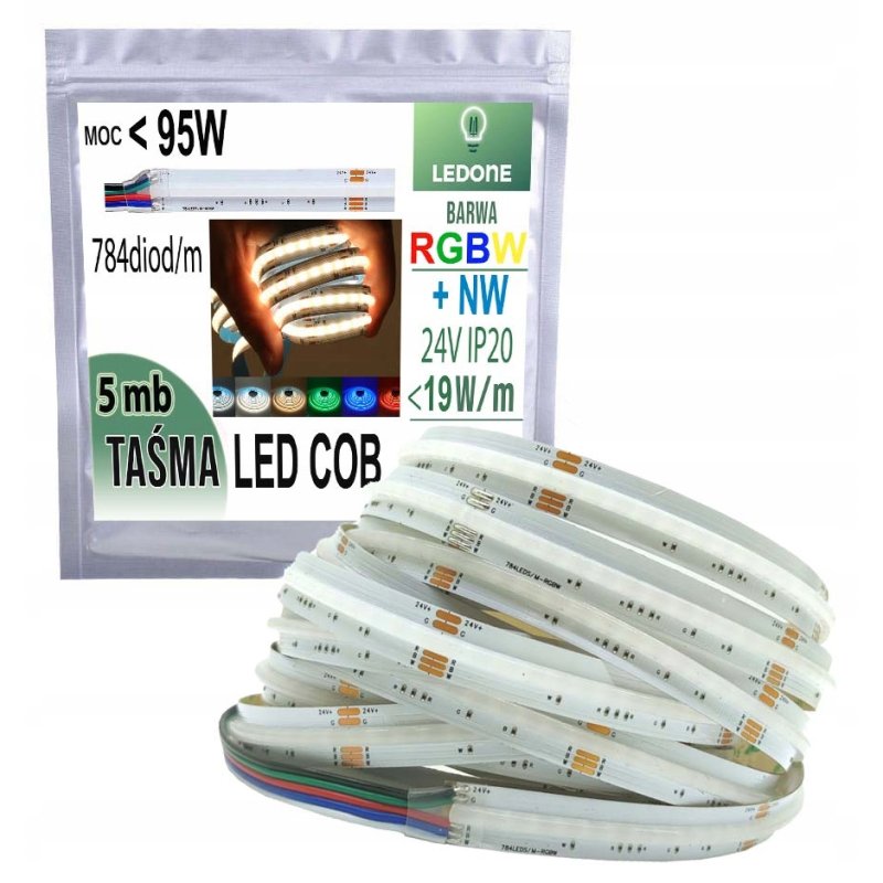 Taśma LED COB 784diod linia światła RGBW + NW neutralna 24V 19w/m 5mb