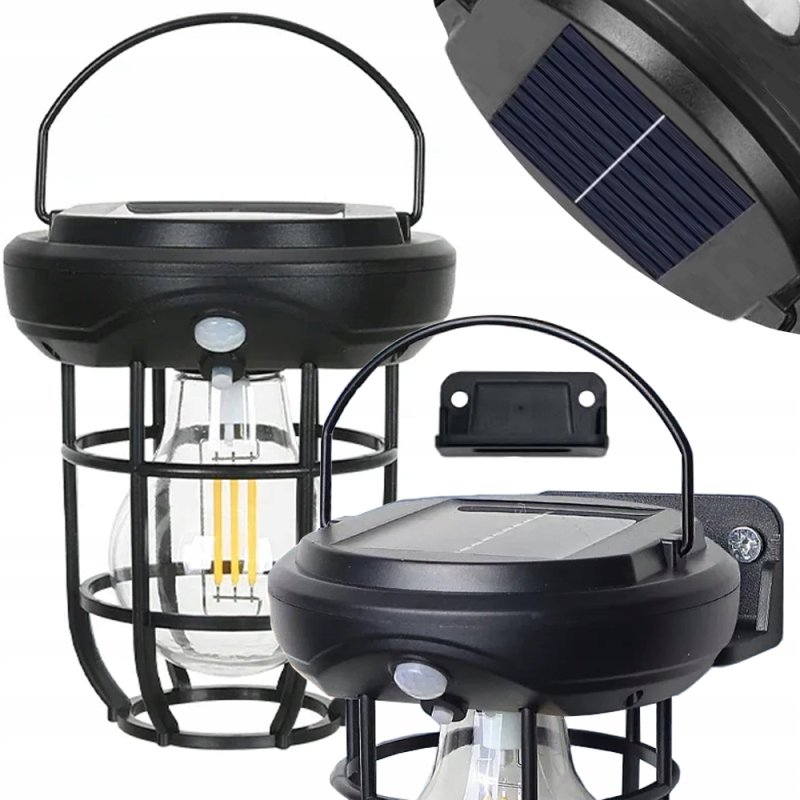 Lampa wisząca stojąca LAMPION KINKIET SOLARNY E27 LOFT filament LED z PIR