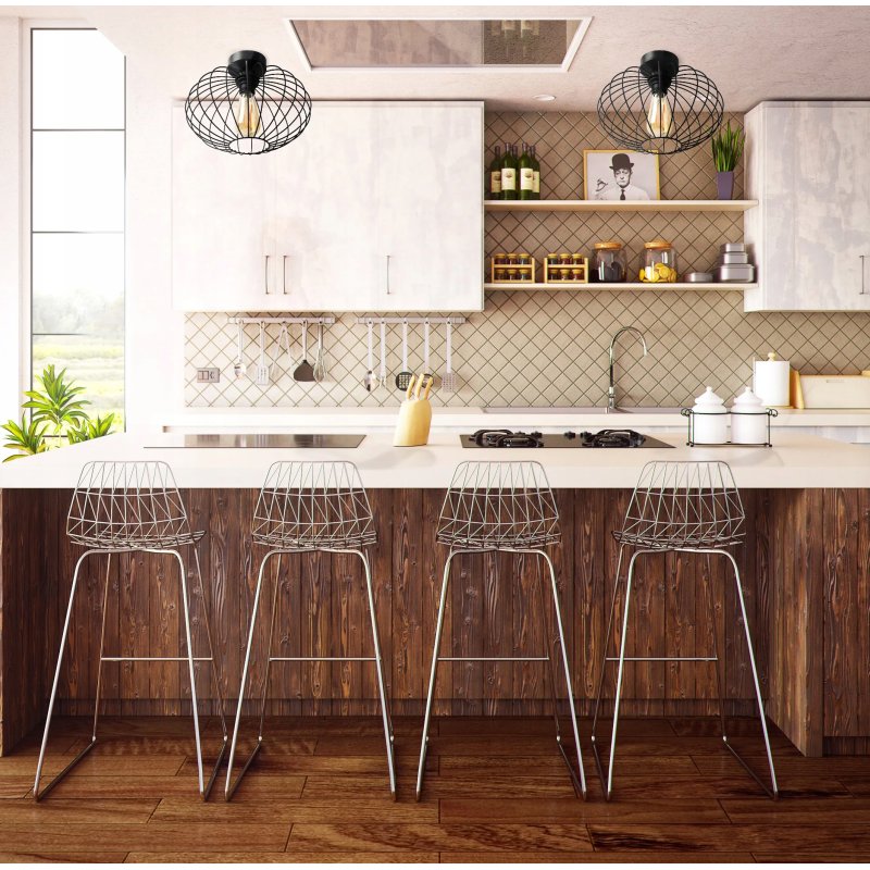 LAMPA stała sufitowa plafon Loft klosz druciany Elipsa 35cm na E27