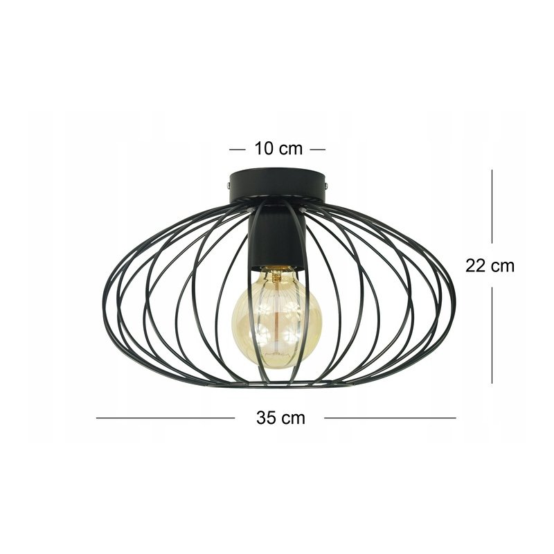 LAMPA stała sufitowa plafon Loft klosz druciany Elipsa 35cm na E27