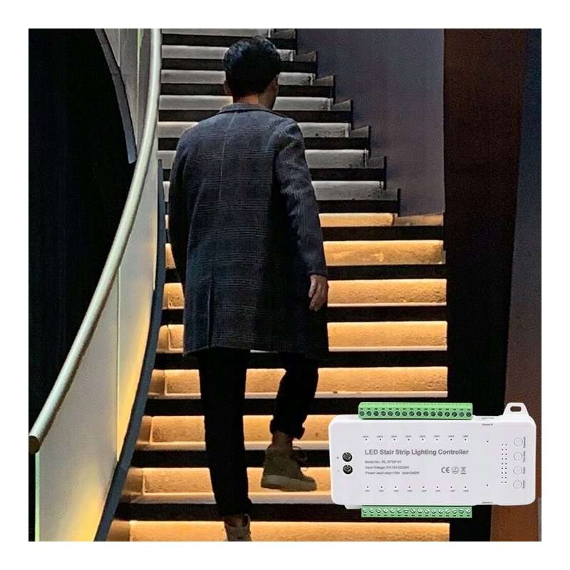 Sterownik schodowy 16 stopni 12-24V 240W + 2 PIR