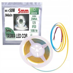 Taśma LED COB 5mm 12V 384diod/m neon linia ŚWIATŁA BIAŁY ZIMNY 5mb