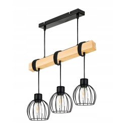 LAMPA drewniana belka wisząca sufitowa ŻYRANDOL ZWIS LOFT CZARNY DRUT 3xE27