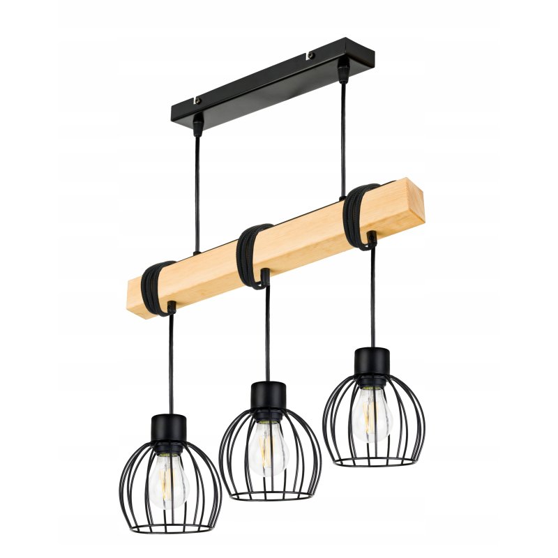 LAMPA drewniana belka wisząca sufitowa ŻYRANDOL ZWIS LOFT CZARNY DRUT 3xE27