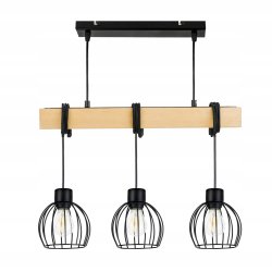 LAMPA drewniana belka wisząca sufitowa ŻYRANDOL ZWIS LOFT CZARNY DRUT 3xE27