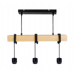 LAMPA drewniana belka wisząca sufitowa ŻYRANDOL ZWIS LOFT CZARNY DRUT 3xE27
