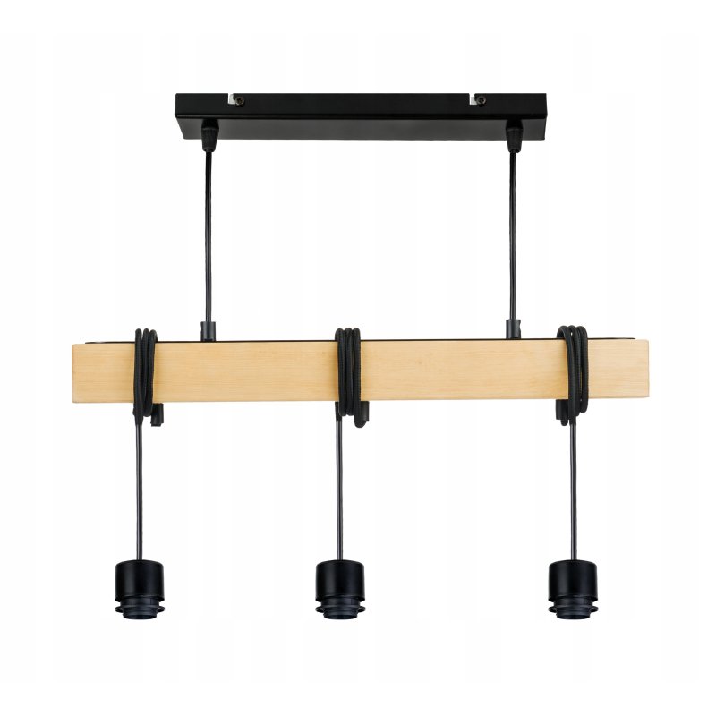 LAMPA drewniana belka wisząca sufitowa ŻYRANDOL ZWIS LOFT CZARNY DRUT 3xE27