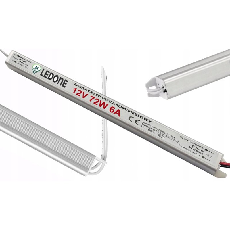Zasilacz napięciowy 12V 72W 6A ultra slim montażowy do taśm LED cienki
