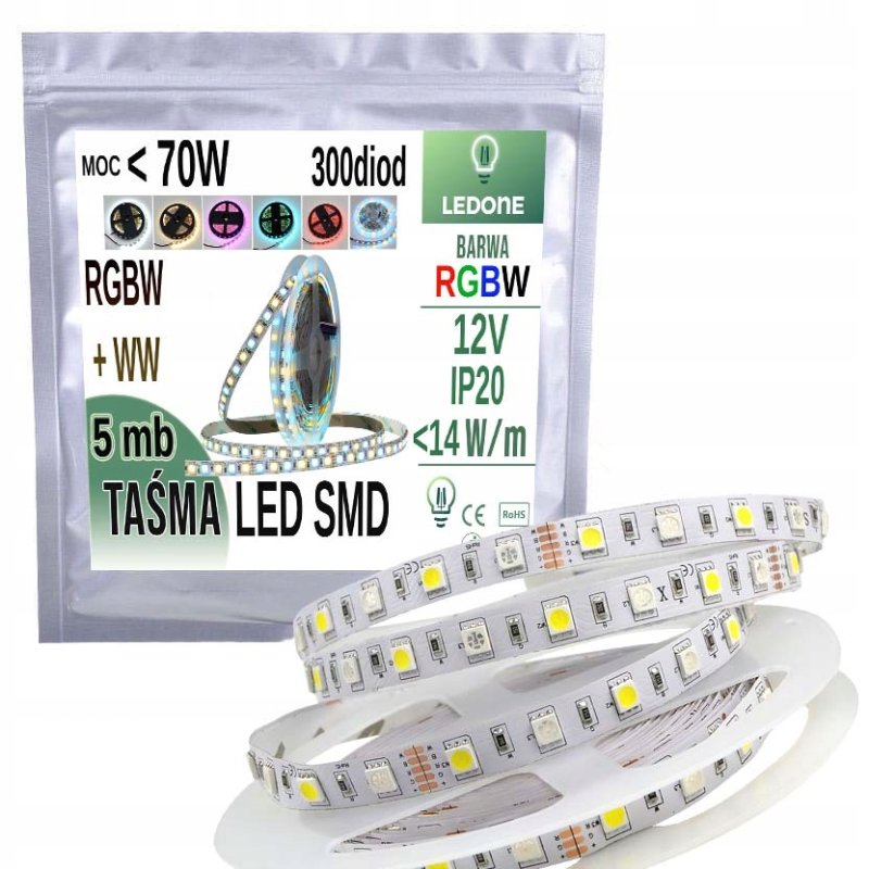 Taśma LED 5050 300 LED IP20 5m - RGBW Ciepła Zimna