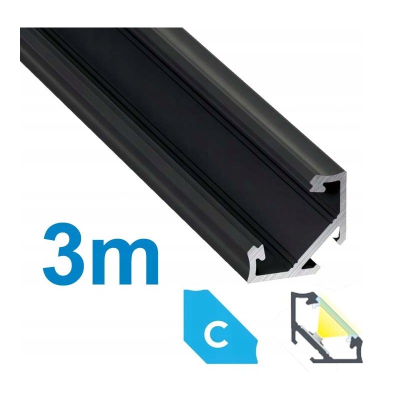 PROFIL ALUMINIOWY NAROŻNY typ C CZARNY do taśm LED 3m