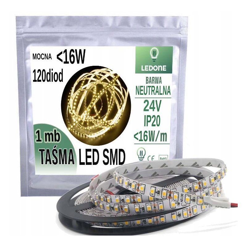 Taśma LED SMD 24V 16W 600 diod IP20 NEUTRALNA 1mb