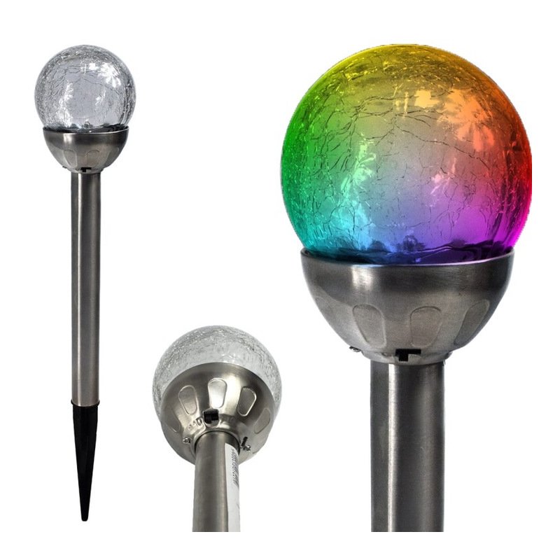 Lampka ogrodowa SOLARNA KULA szkło wbijana LED RGB