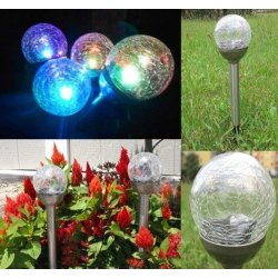 Lampka ogrodowa SOLARNA KULA szkło wbijana LED RGB