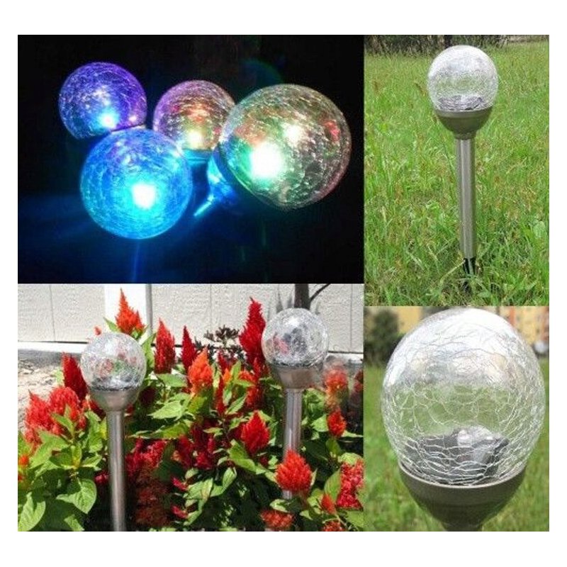 Lampka ogrodowa SOLARNA KULA szkło wbijana LED RGB