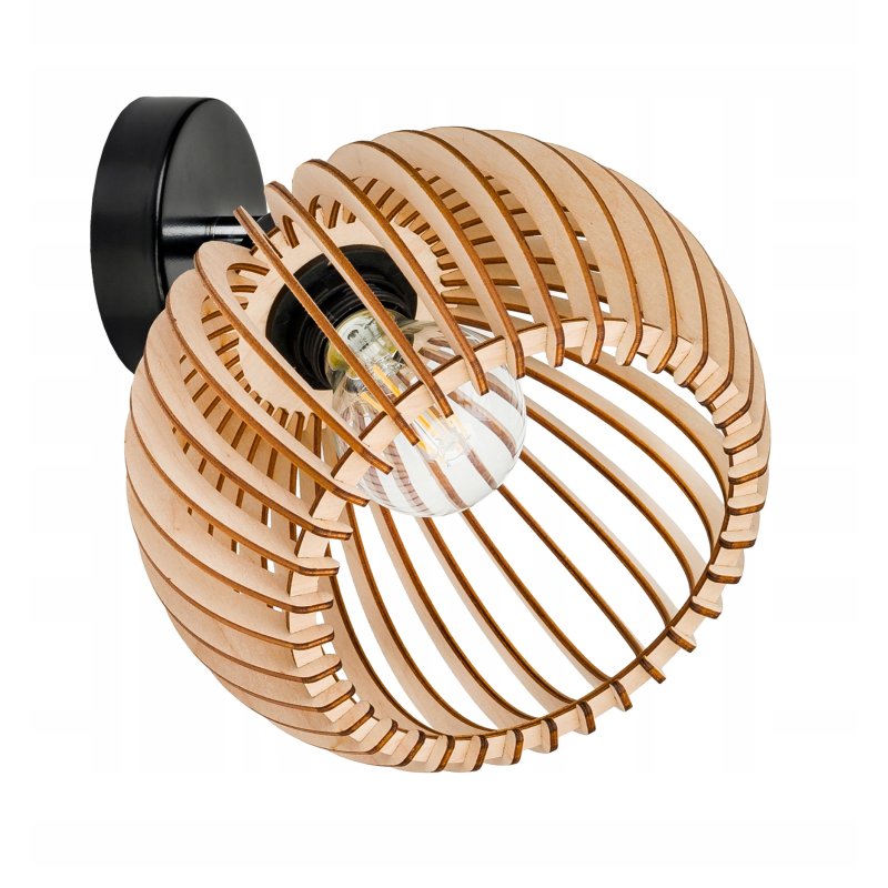 Lampa kinkiet ścienny regulowany LOFT klosz kula 36 Drewno na 1x e27