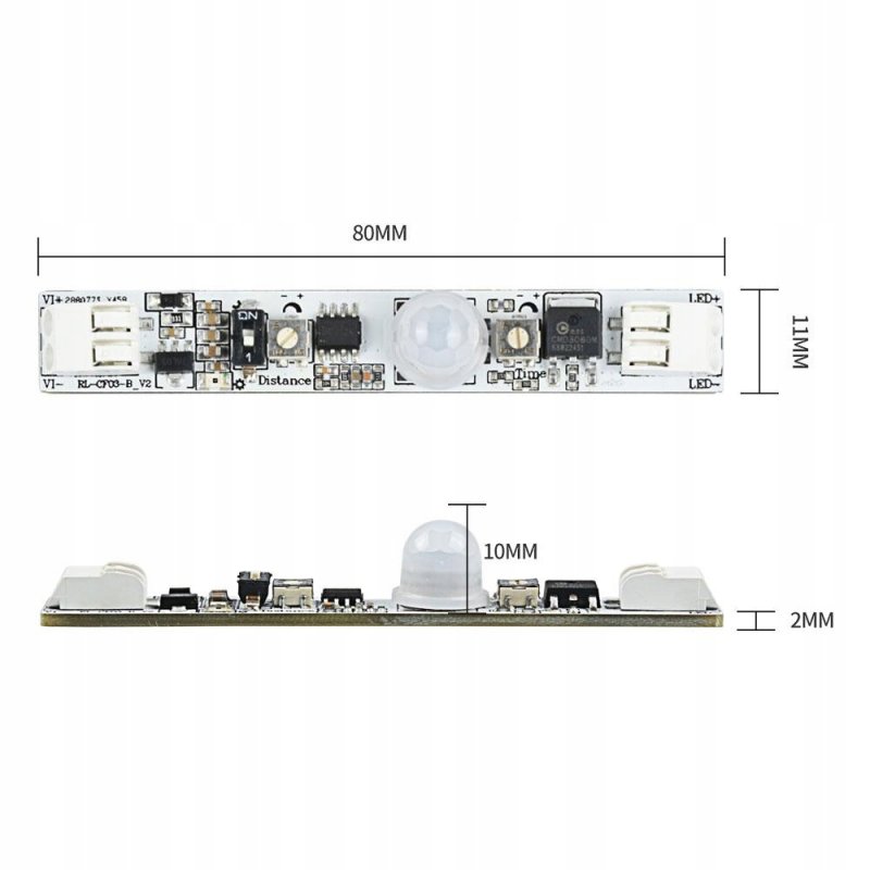 Włącznik profilowy 12V-24V ruch PIR do profili taśm LED COB bez lutowania
