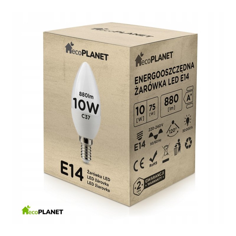 Żarówka LED E14 świeczka 10W 880lm BARWY ecoPLANET
