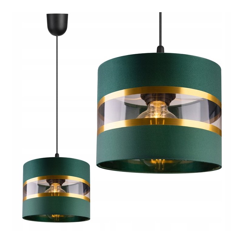 LAMPA WISZĄCA ZWIS ŻYRANDOL SUFITOWY NA KLOSZ ABAŻUR ZIELONY 1x E27
