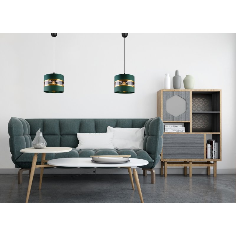 LAMPA WISZĄCA ZWIS ŻYRANDOL SUFITOWY NA KLOSZ ABAŻUR ZIELONY 1x E27