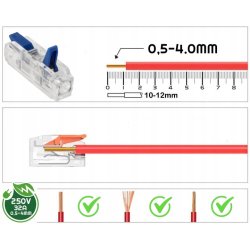 2x Szybkozłączka Elektryczna Przelotowa 1-torowa 4mm ZŁĄCZKA zacisk prosta