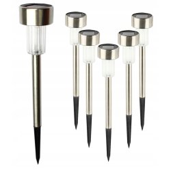 Zestaw 6x Lampka ogrodowa SOLARNA mała Inox LAMPA wbijana LED barwa ZIMNA