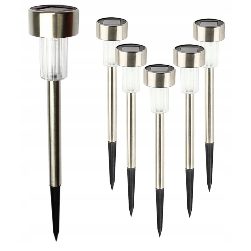 Zestaw 6x Lampka ogrodowa SOLARNA mała Inox LAMPA wbijana LED barwa ZIMNA