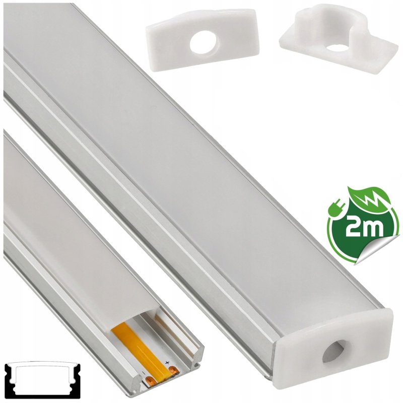 Profil ALUMINIOWY nawierzchniowy srebrny do taśm LED 2m + klosz mleczny