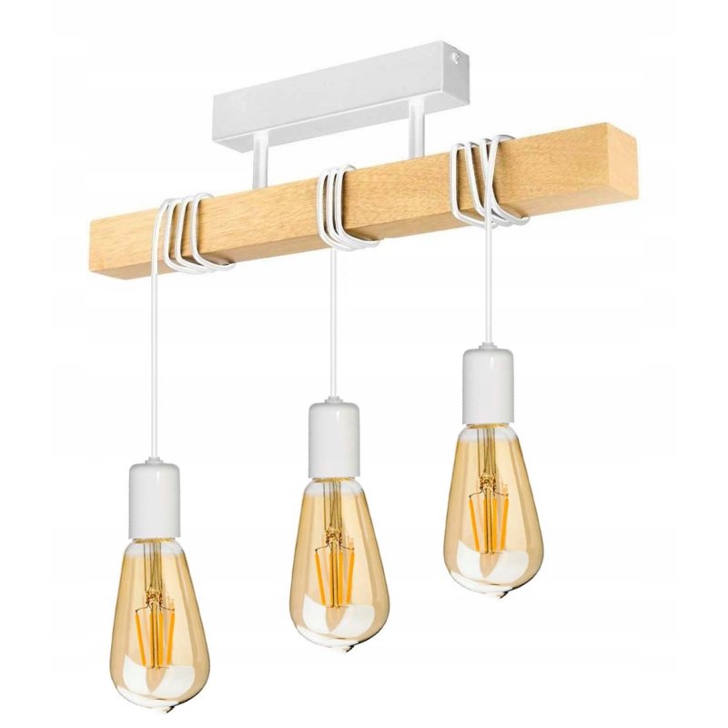 LAMPA drewniana belka wisząca sufitowa ŻYRANDOL ZWIS LOFT BIAŁY na 3x E27