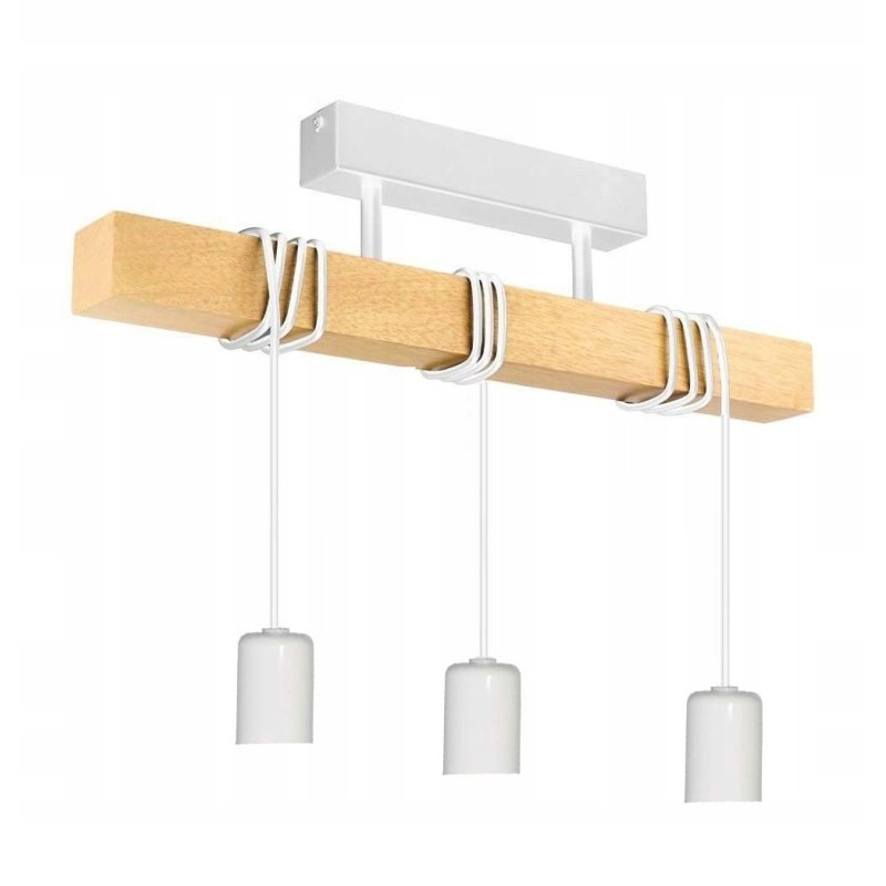 LAMPA drewniana belka wisząca sufitowa ŻYRANDOL ZWIS LOFT BIAŁY na 3x E27