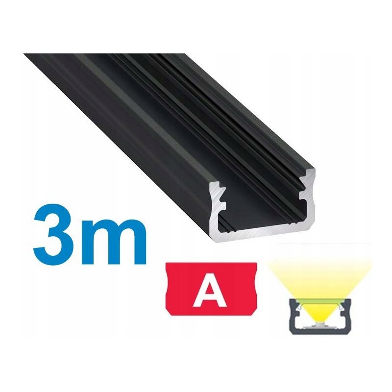 PROFIL ALUMINIOWY NAWIERZCHNIOWY typ A czarny do taśm LED 3m