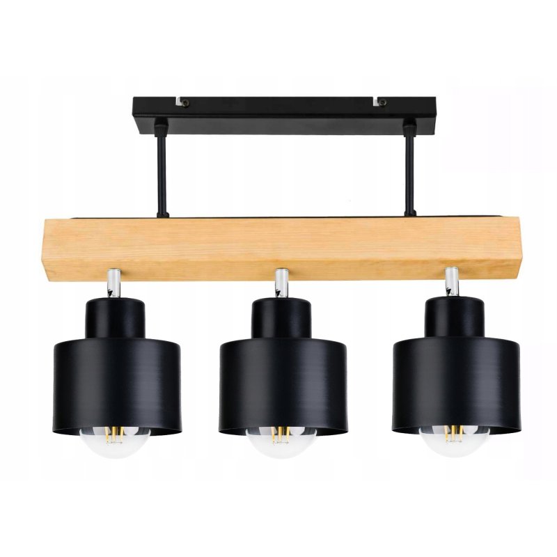 LAMPA drewniana belka sufitowa ŻYRANDOL PLAFON LOFT CZARNY na 3x KLOSZ E27