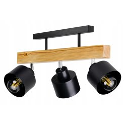 LAMPA drewniana belka sufitowa ŻYRANDOL PLAFON LOFT CZARNY na 3x KLOSZ E27